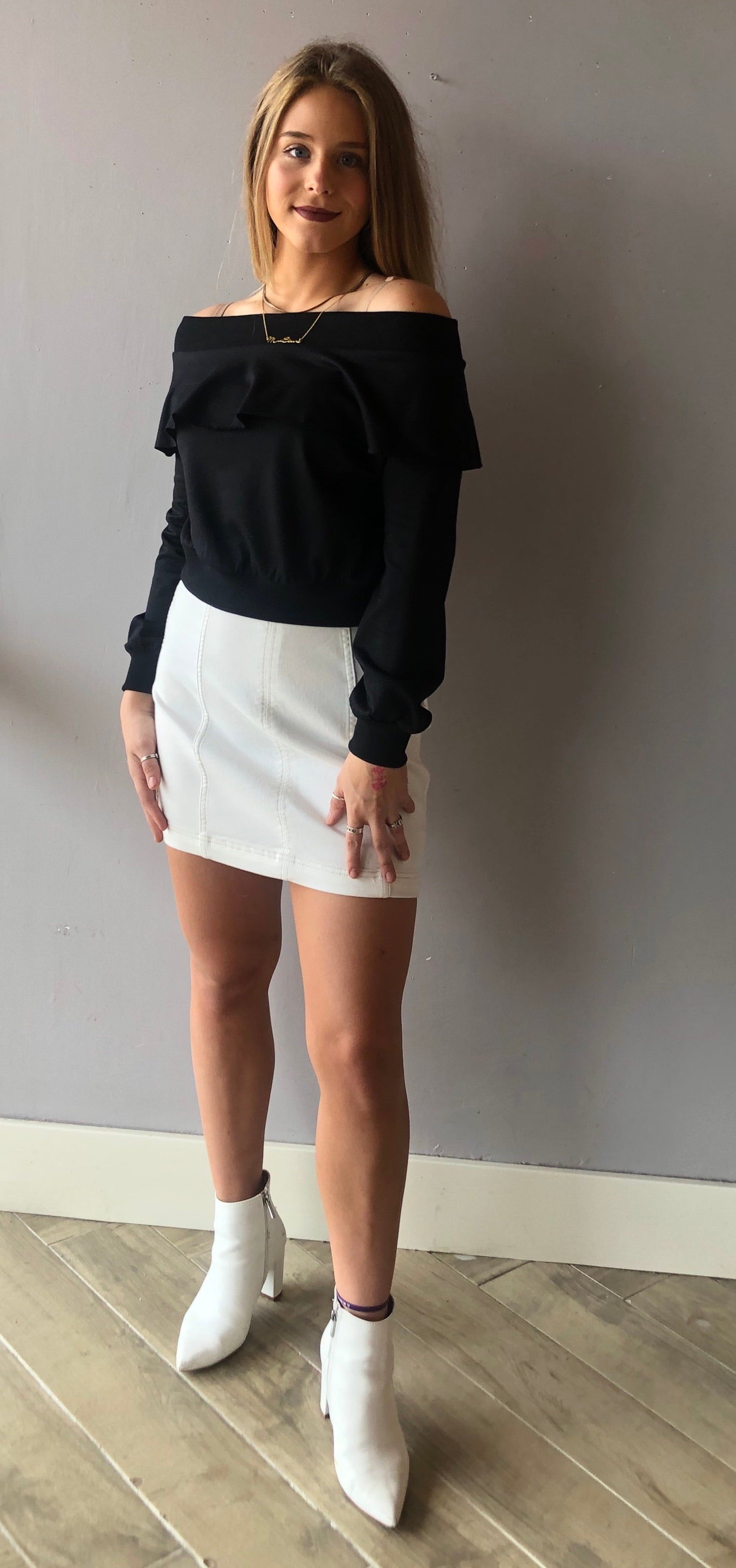 EASE Ruffled OffShoulder TerryKnit Top