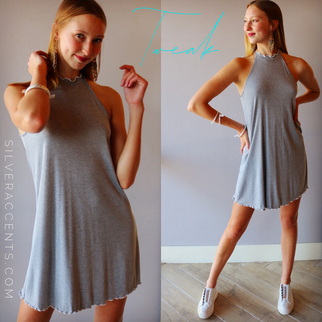 TWEAK MockNeck RibKnit MerrowTrim RacerBack A-Line Dress