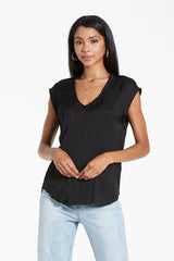 *DEAR JOHN Sleeveless YANIS V-Neck Satin RawHem Top