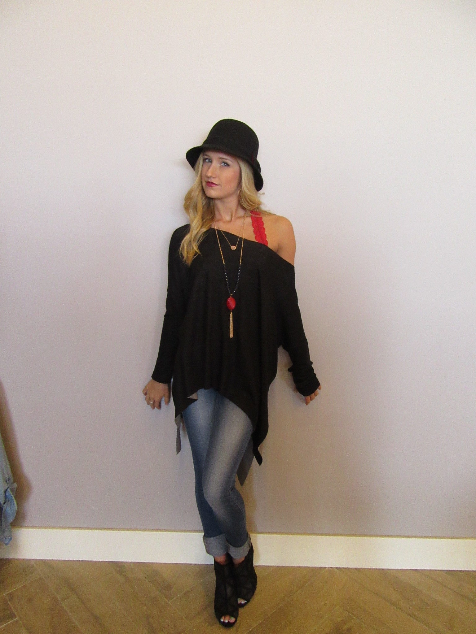 DELOZIER Super Soft Terry Asymmetric Tunic Top