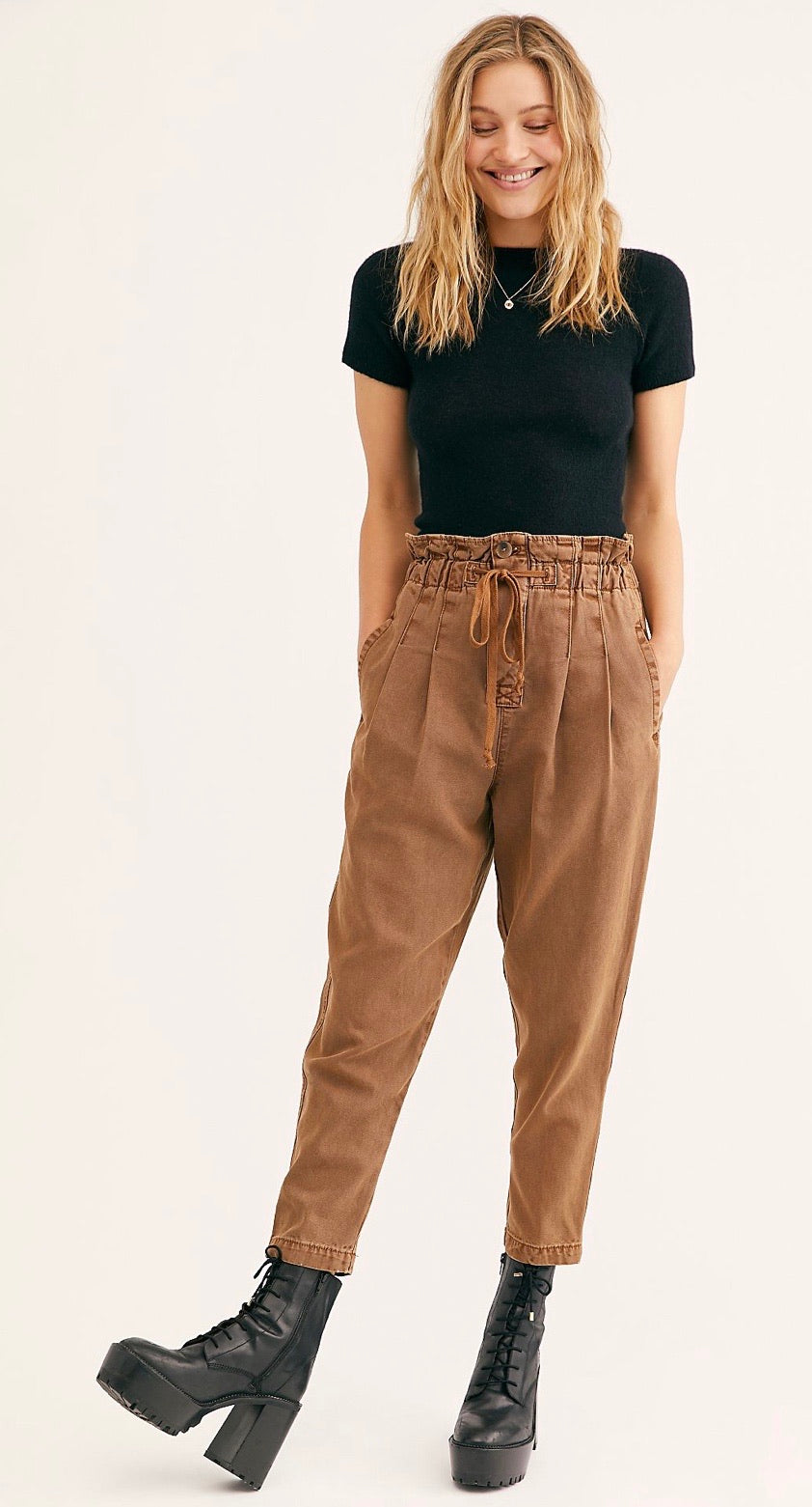 FREE PEOPLE Drawstring MARGATE Pleated PaperBag Trouser