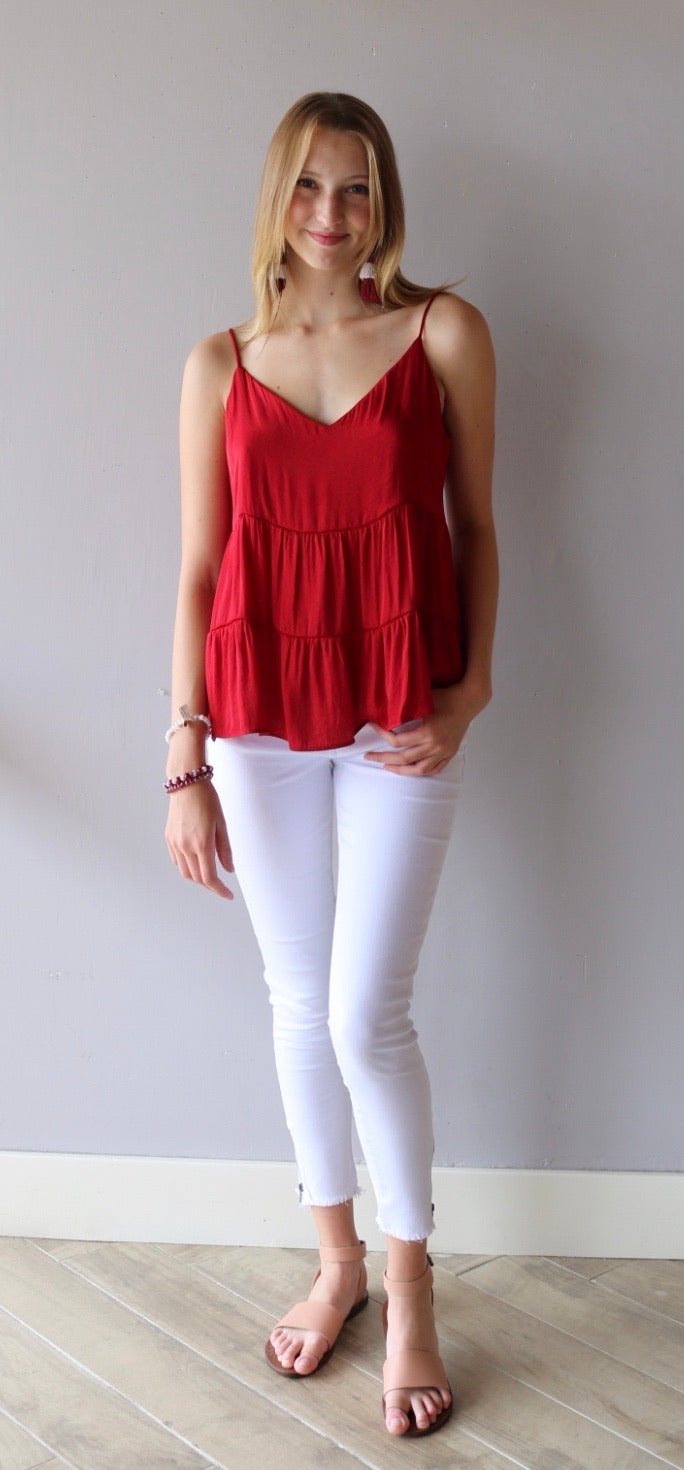 NAKED ZEBRA PROSPER Tiered Cami MatteSatin Tank Top