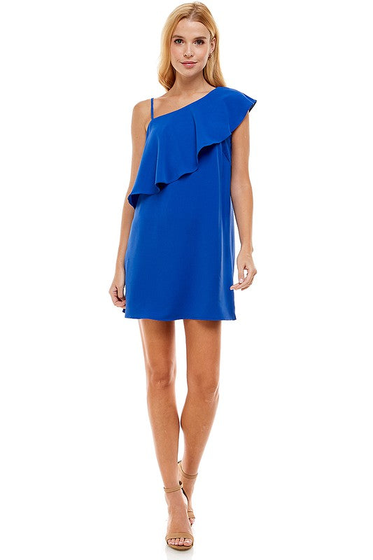 DESTINED Ruffle OneShoulder Popover Woven Dress