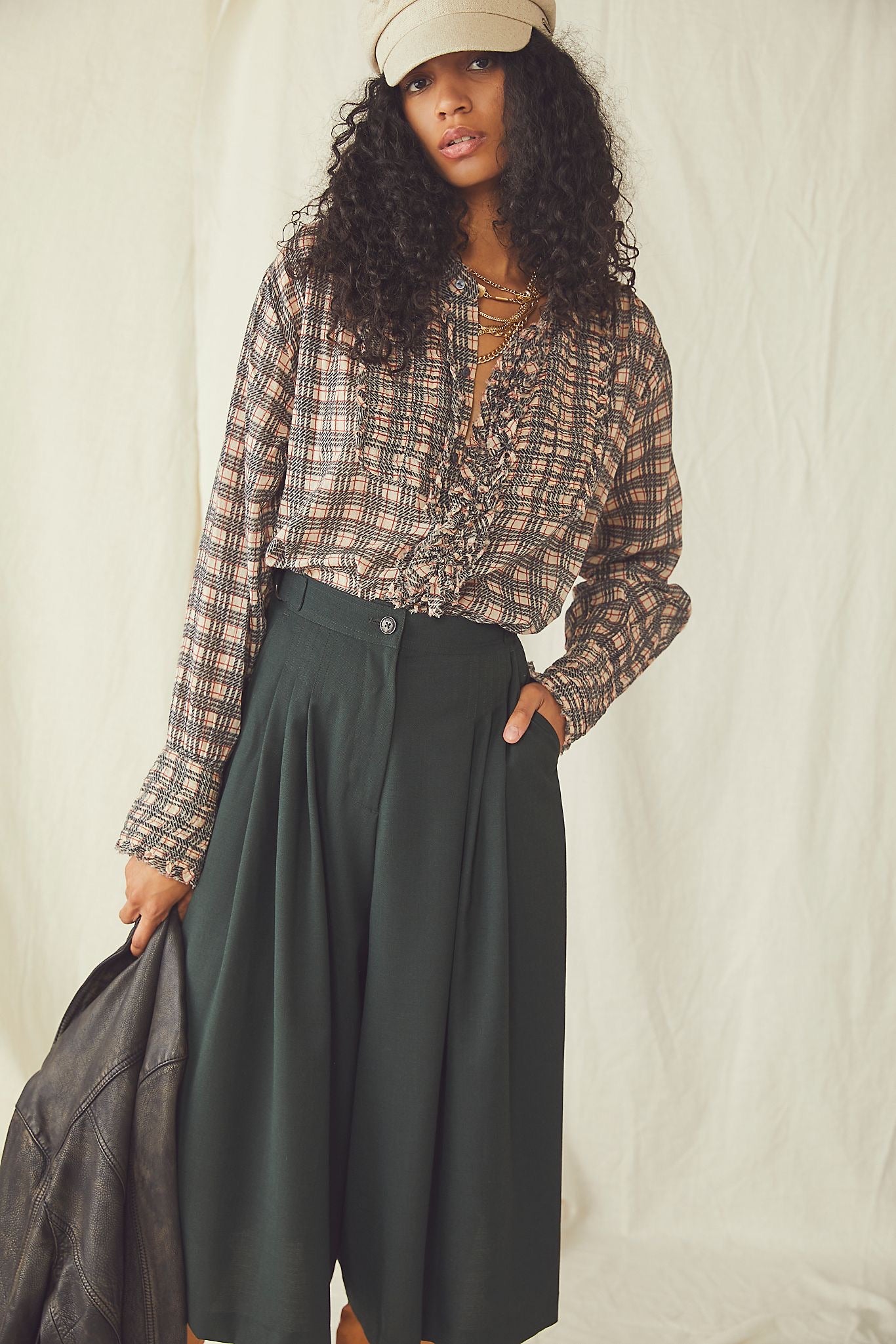 FREE PEOPLE Plaid MILES ButtonDown Tuxedo Shirt