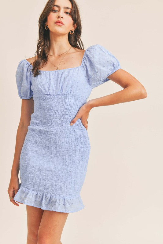 TRADITIONS Eyelet SquareNeck Smock Dress