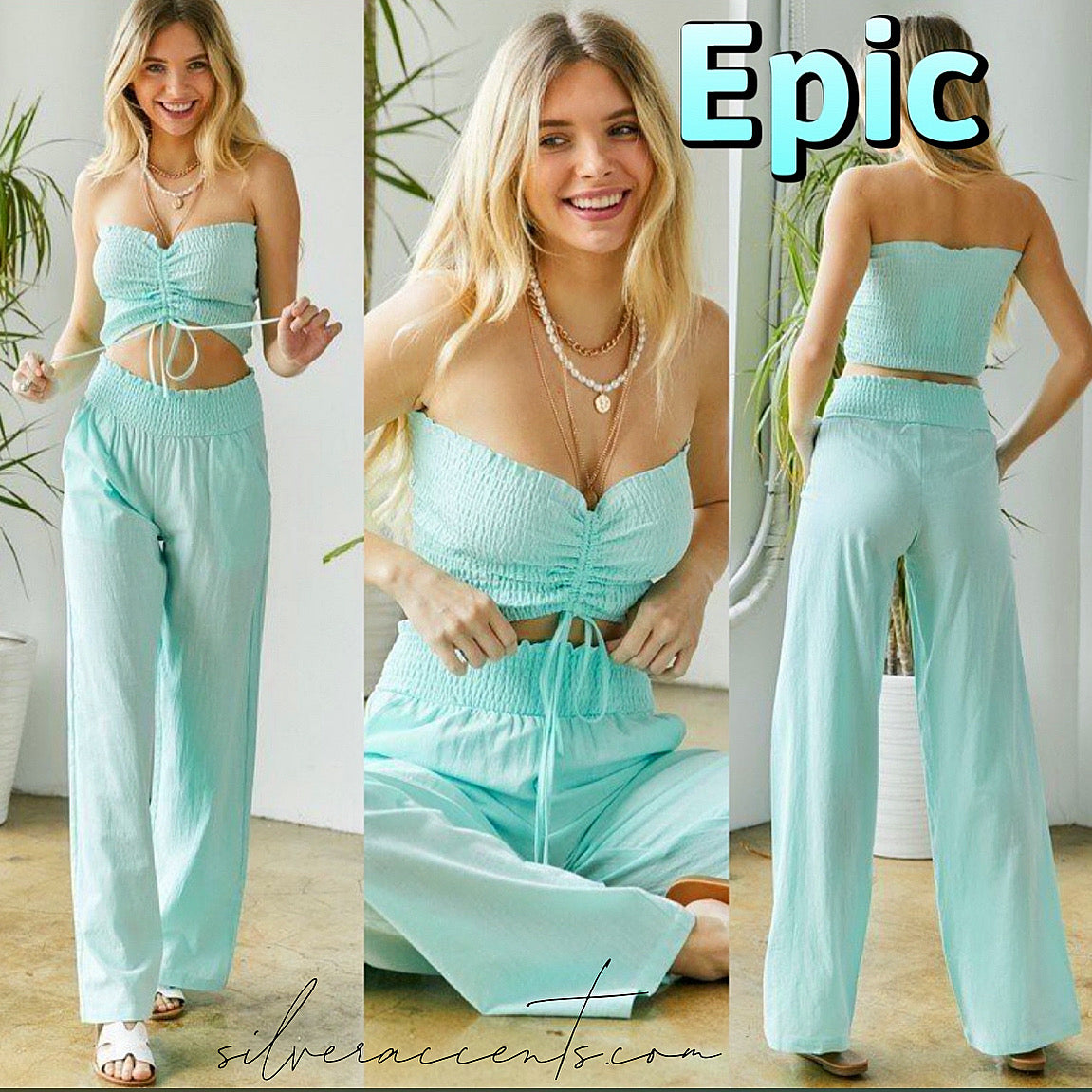 EPIC 2pc Rouche Tube Top/SmockWaist Pant Set