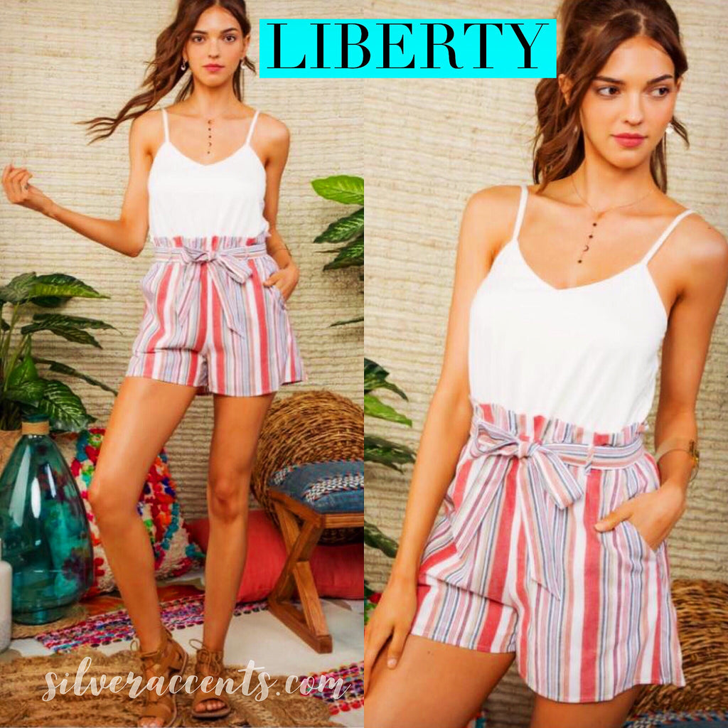 LIBERTY Cami/Stripe HiWaist Tie Short Romper