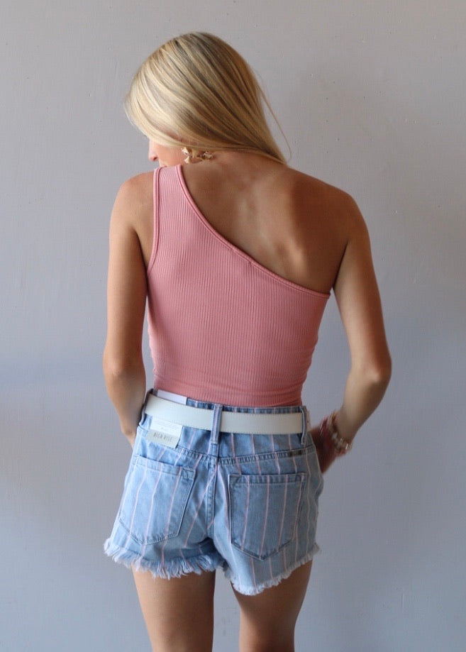 EXPRESS RibKnit OneShoulder Knit Tank Top