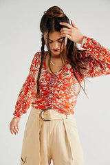 FREE PEOPLE Floral SAY THE WORD Ruched Top