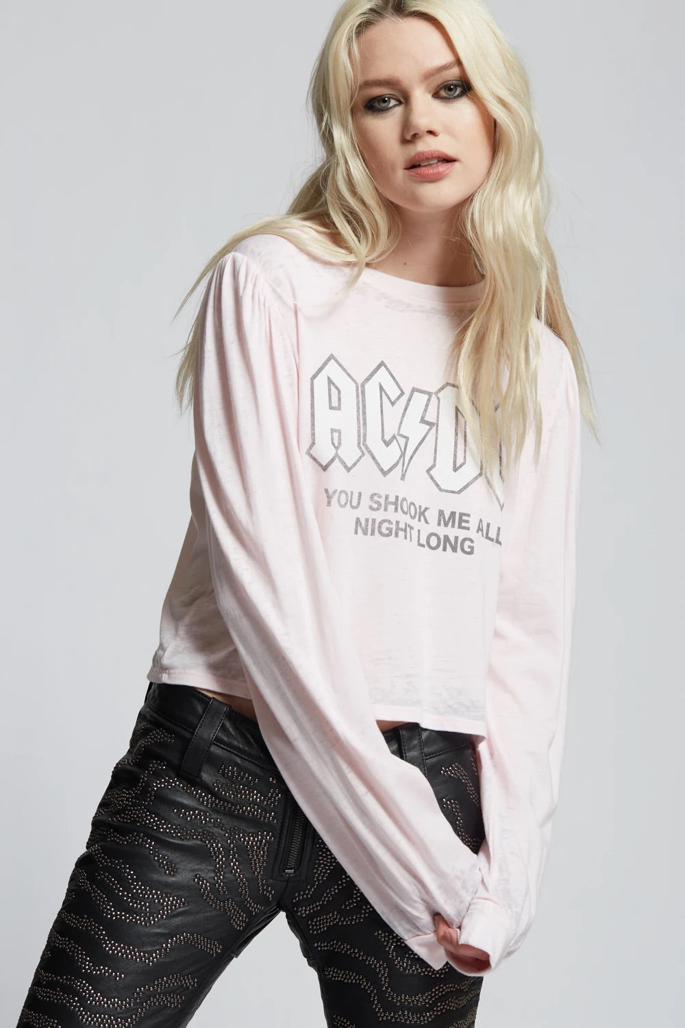*RECYCLED KARMA Have A Drink On Me AC/DC Puff Sleeve Tee