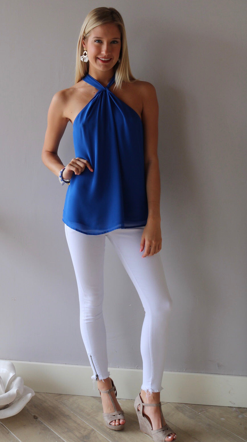 HI CLASS TwistFront Chiffon Halter Top