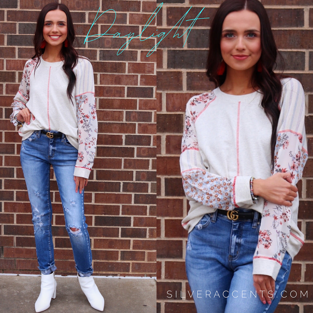 DAYLIGHT PatchSleeve TerryKnit Pullover Top