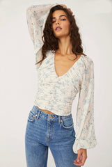 FREE PEOPLE Floral FINAL ROSE Ruche Bodice Top