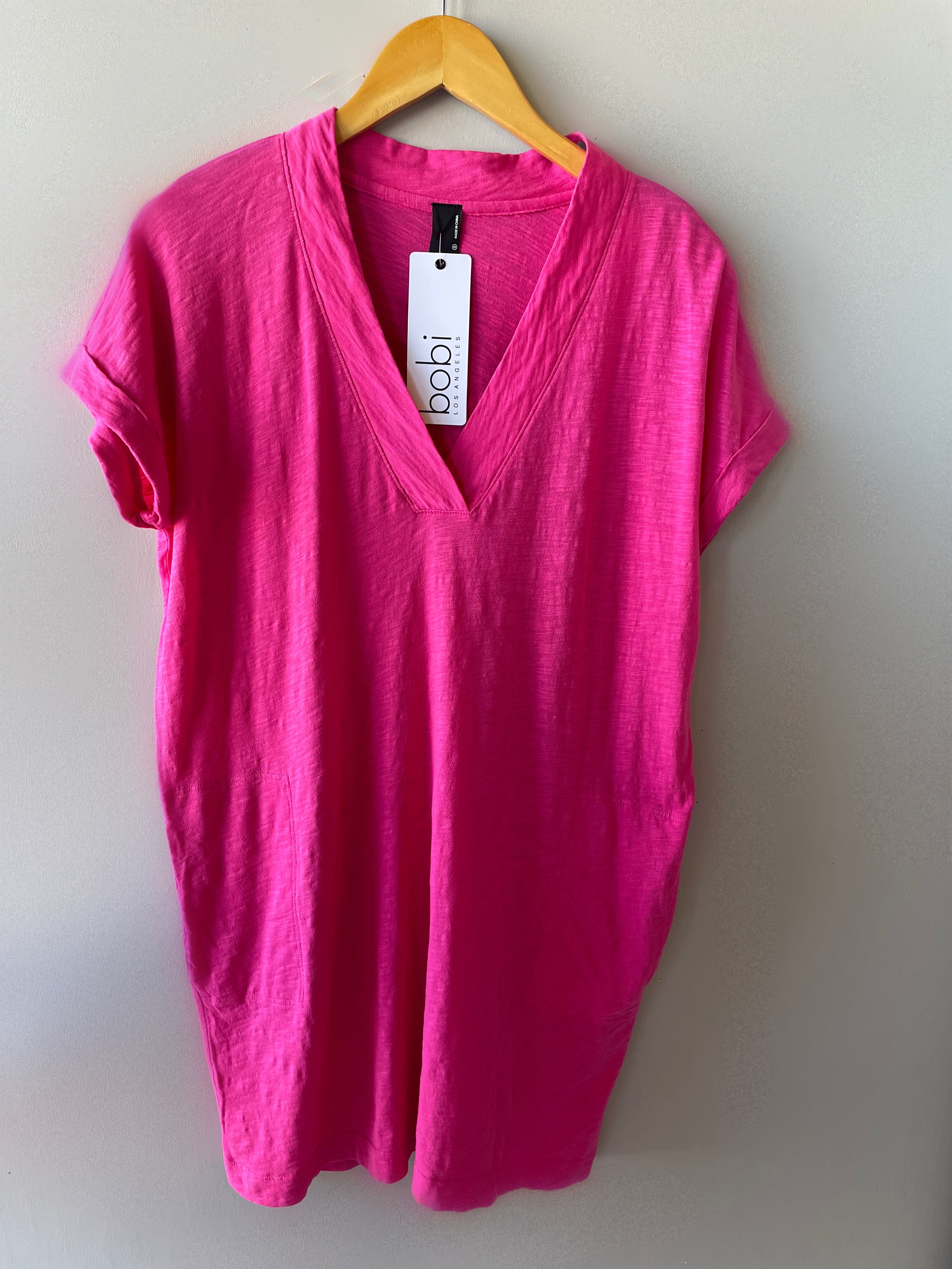 *BOBI V-neck Pocket RESORT Slub Jersey Tunic Dress