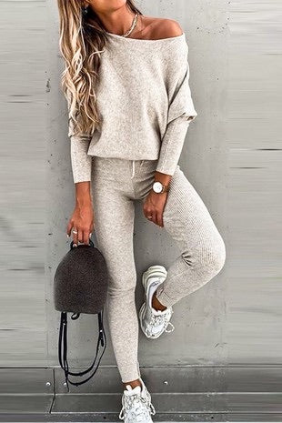 CHANCES 2pc RibKnit DolmanSleeve/Jogger Pant Set