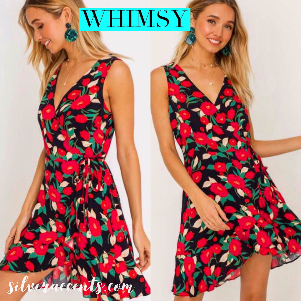 LUSH Floral WHIMSY RuffleWrap TieWaist Woven Dress