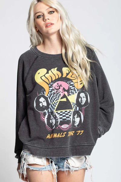 *RECYCLED KARMA Burnout PINK FLOYD Animals Sweatshirt