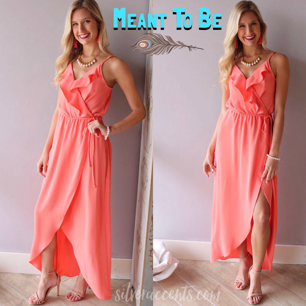 MEANT TO BE Ruffled CrossOver HiSlit Maxi Dress