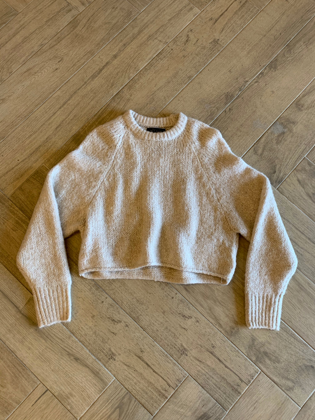 PREP CrewNeck Waist Crop Fuzzy Knit Sweater Top