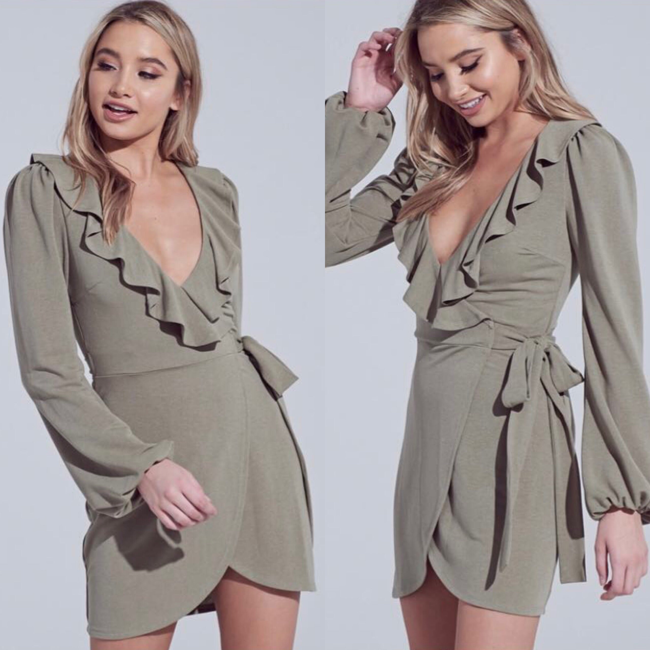 *ABJECT Ruffle V-Neck Woven Wrap TieWaist Dress