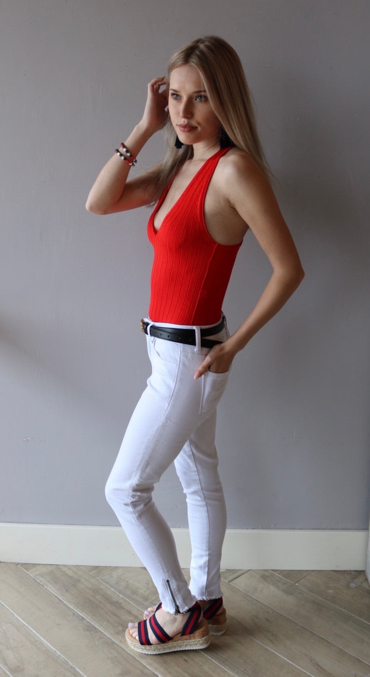 FREE PEOPLE RibKnit HOT IN HALTERS Bodysuit