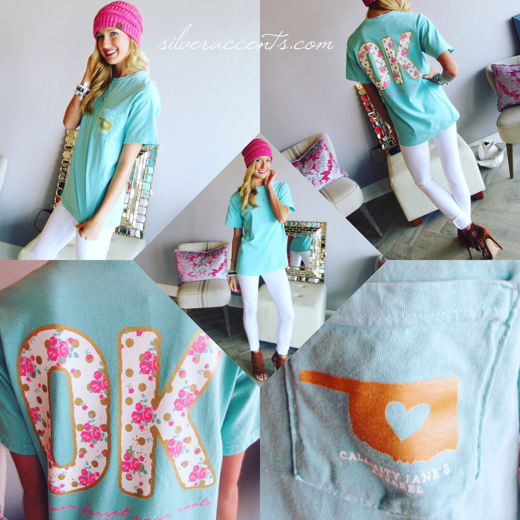 Floral OK Roots Comfort Colors Tee Top