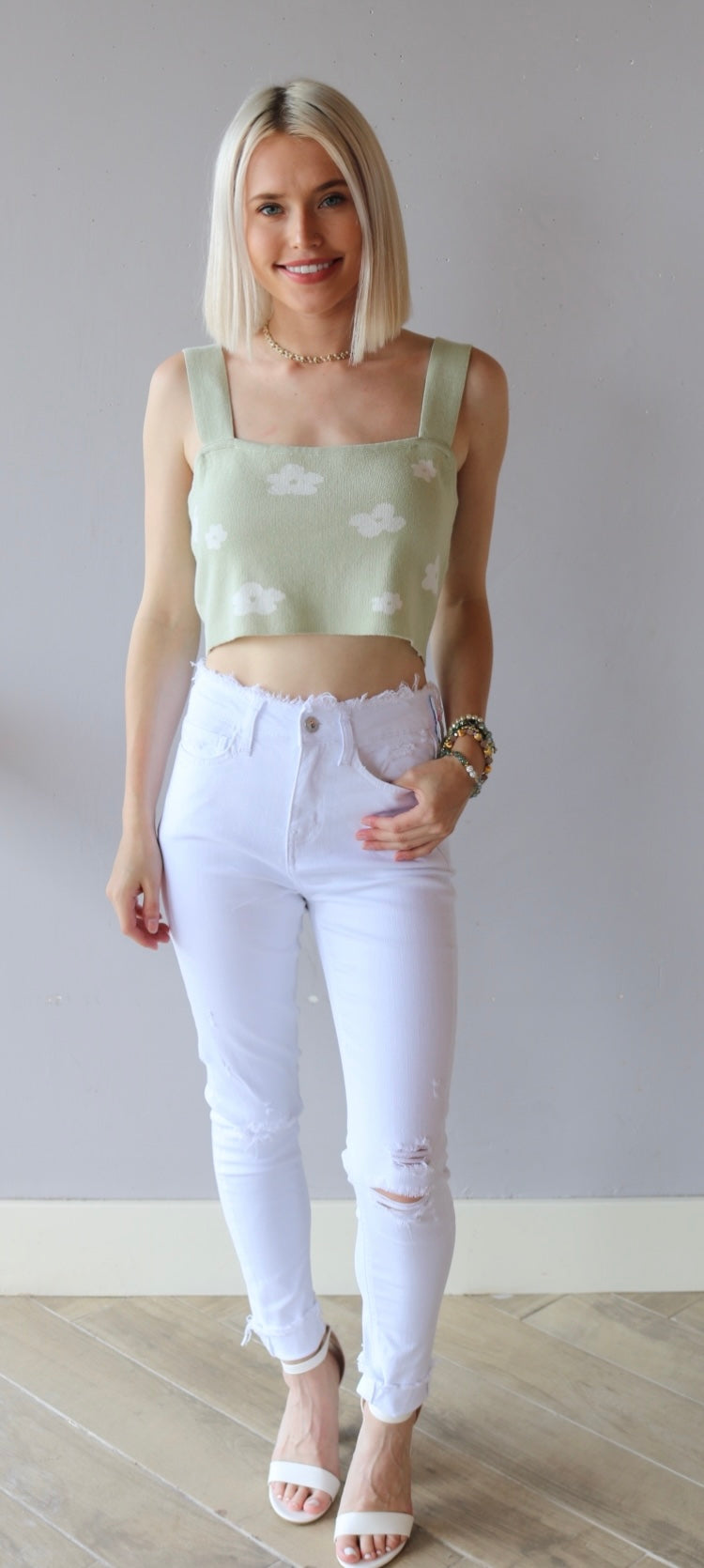 BISHOP Floral Knit Crop Tank