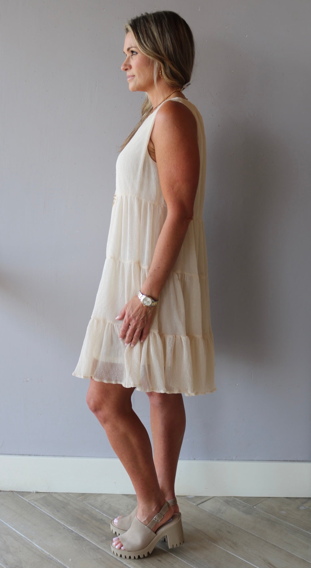 RETREAT Tiered Babydoll Textured Dress