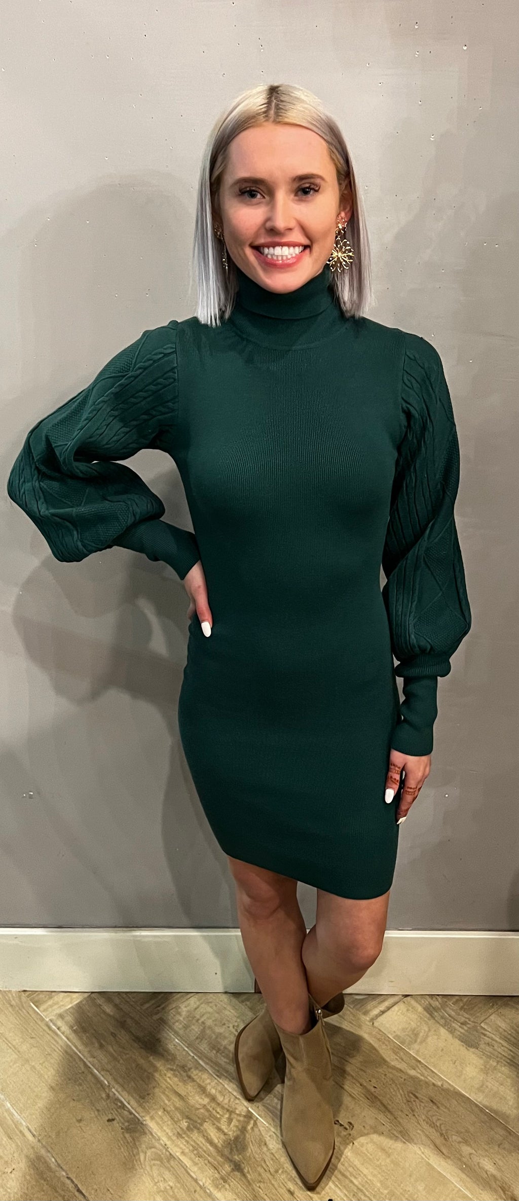 *SEASONS CableSleeve MockNeck Sweater Dress