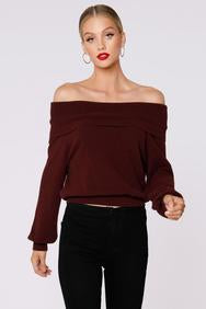 BOBI BLACK FoldOver FAITH Off Shoulder Sweater