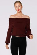 BOBI BLACK FoldOver FAITH Off Shoulder Sweater