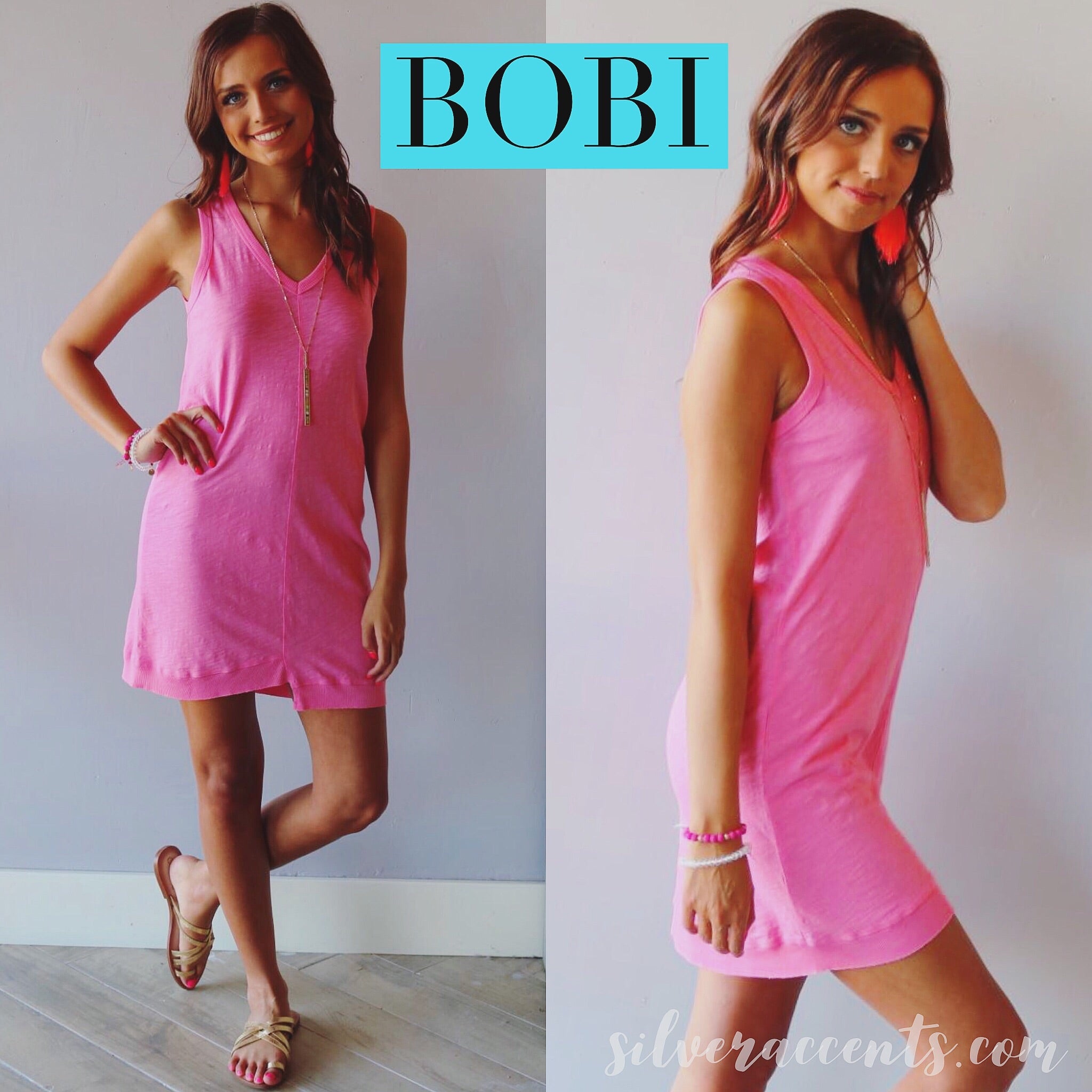 BOBI Slub Jersey V-Neck HORIZON StepHem Dress