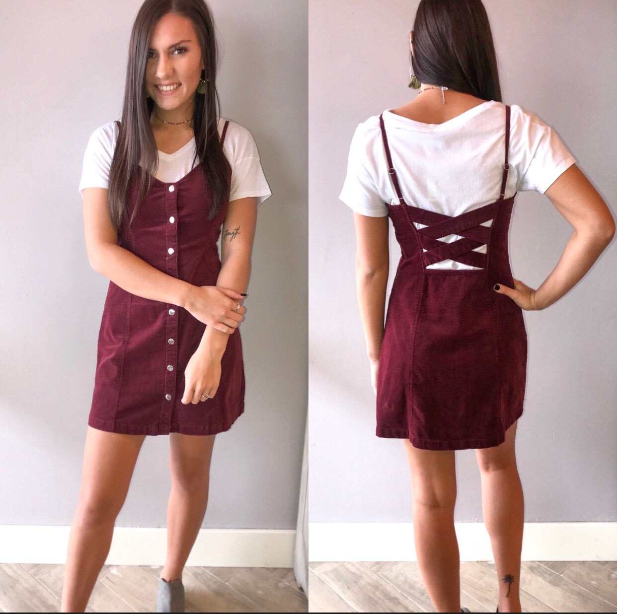 MILA Cord Button Down Strappy Back Dress