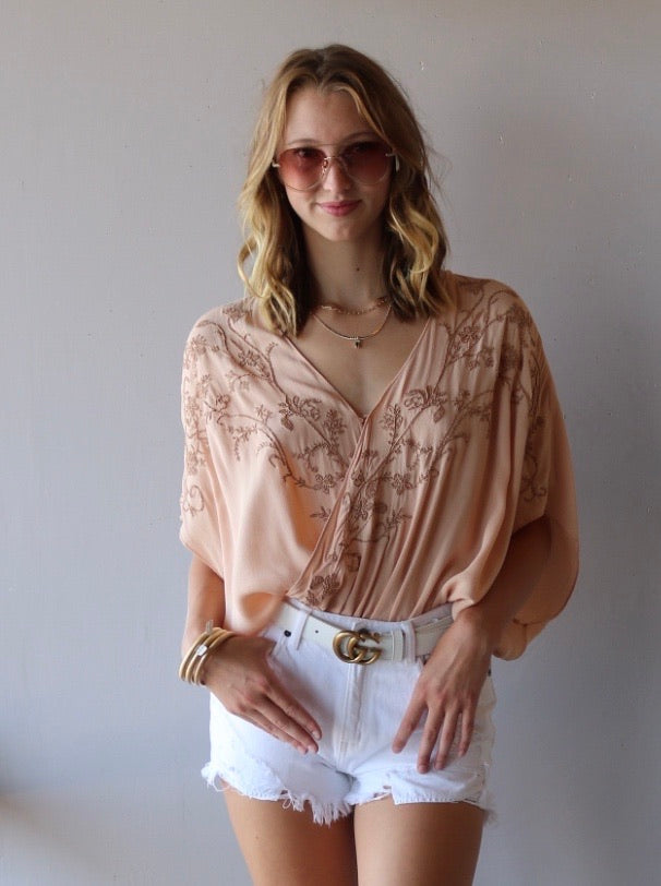 FREE PEOPLE Embroidered SUMMER LOVER Wrap Bodysuit