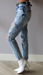 KANCAN Stonewash KYNLEIGH HiRise Distressed FrayHem Jeans