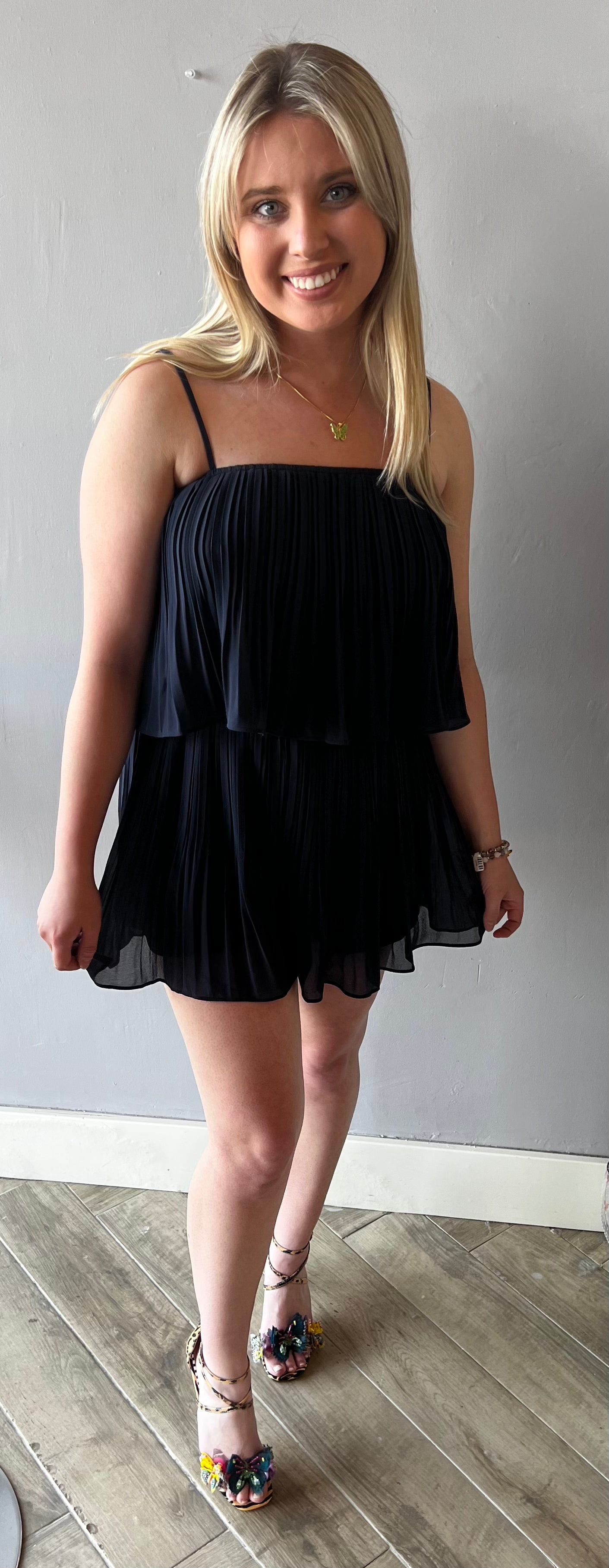 CAREFREE Pleated Chiffon PopOver Romper