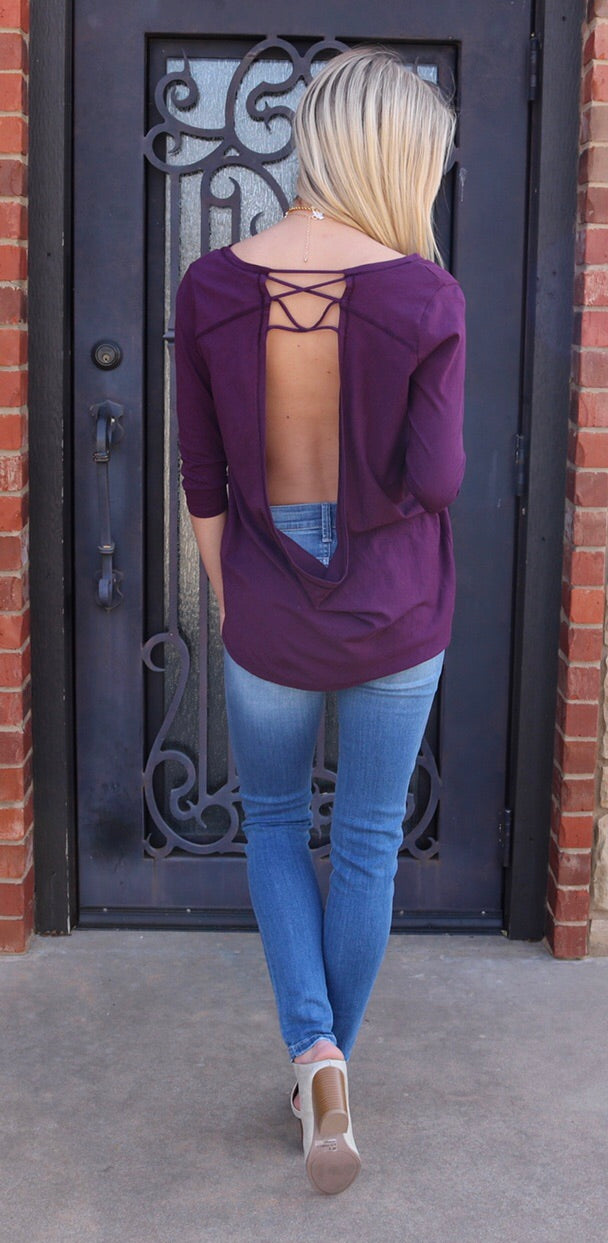 BOBI Eggplant MARVEL Open X-Back Lightweight Jersey Top