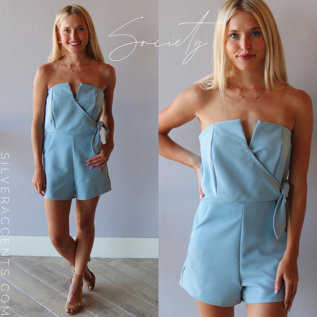 SOCIETY Cutout Strapless SideTie Knit Romper