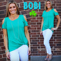 *BOBI ColdShoulder WORTH IT TwistBottom Slub Jersey Tee Top
