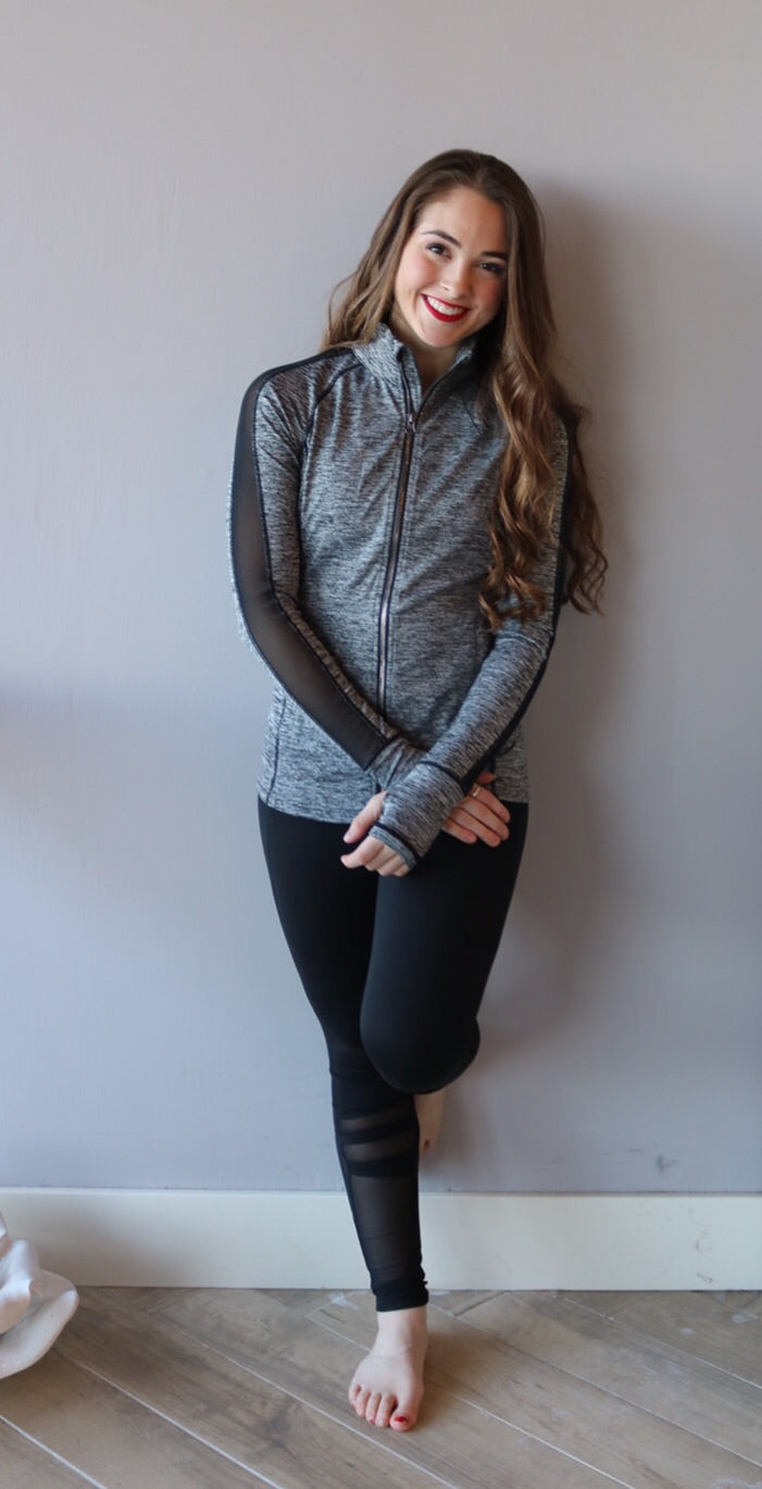 HANDS DOWN Mesh Panel ThumbHole Marled Athleisure Jacket