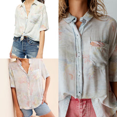 FREE PEOPLE Floral SHARE GOOD VIBES ButtonDown Blouse