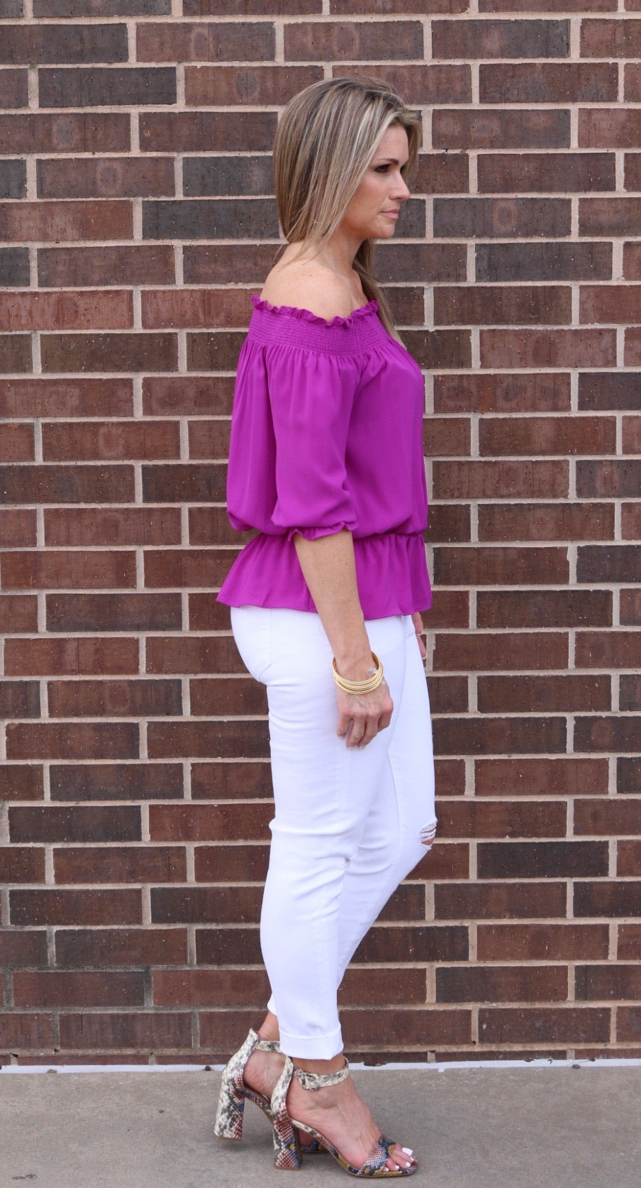 CHAPEL HILL OffShoulder RuffleHem Crepe Top