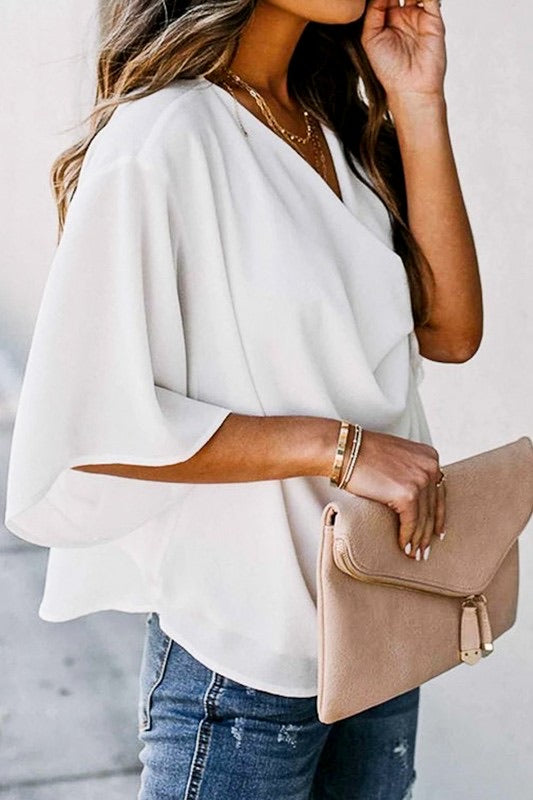 SKYLAR WideSleeve CowlNeck LooseFit Woven Blouse