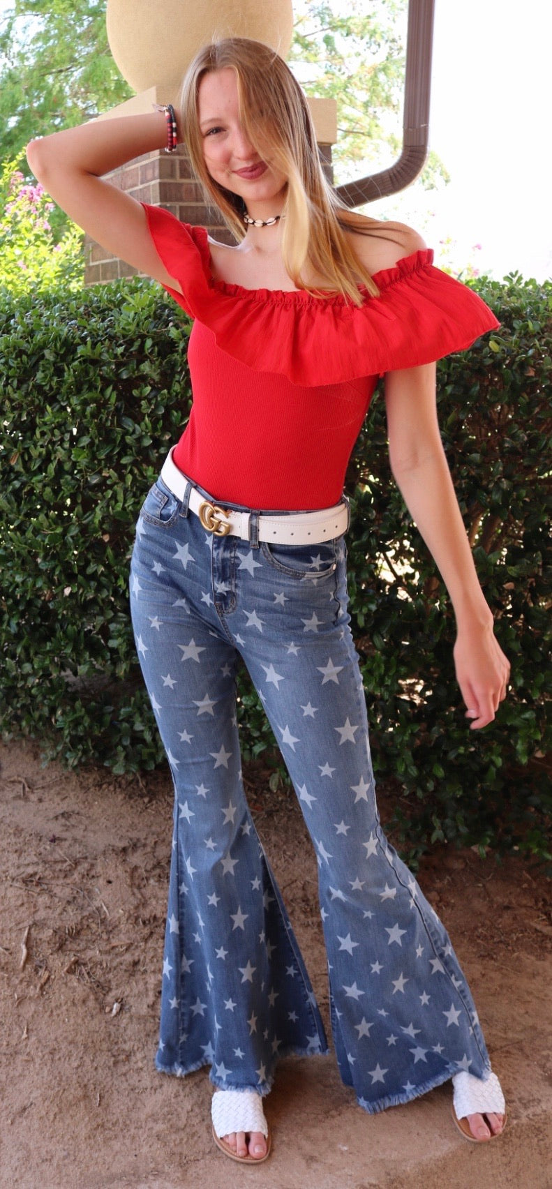 SHOWDOWN Star Print SuperFlare RawHem Jean