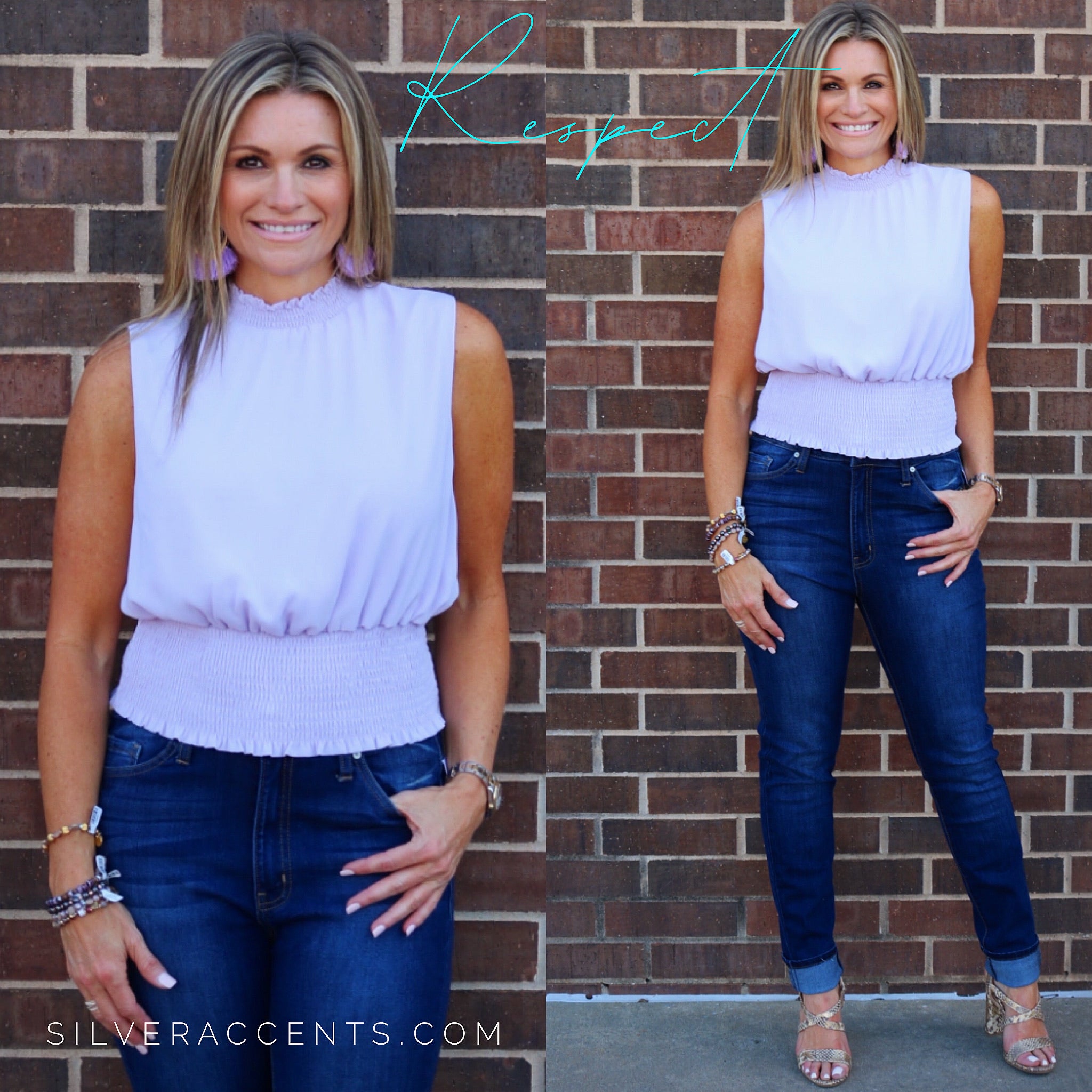 She&Sky RESPECT Sleeveless Mock Neck SmockBottom Top