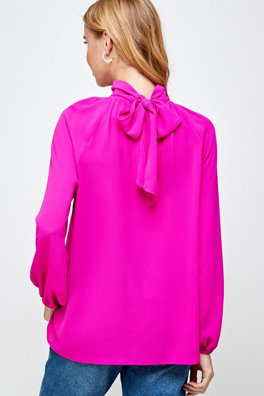 VINDICATE Hi-Neck KeyHole TieBack LongSleeve Top