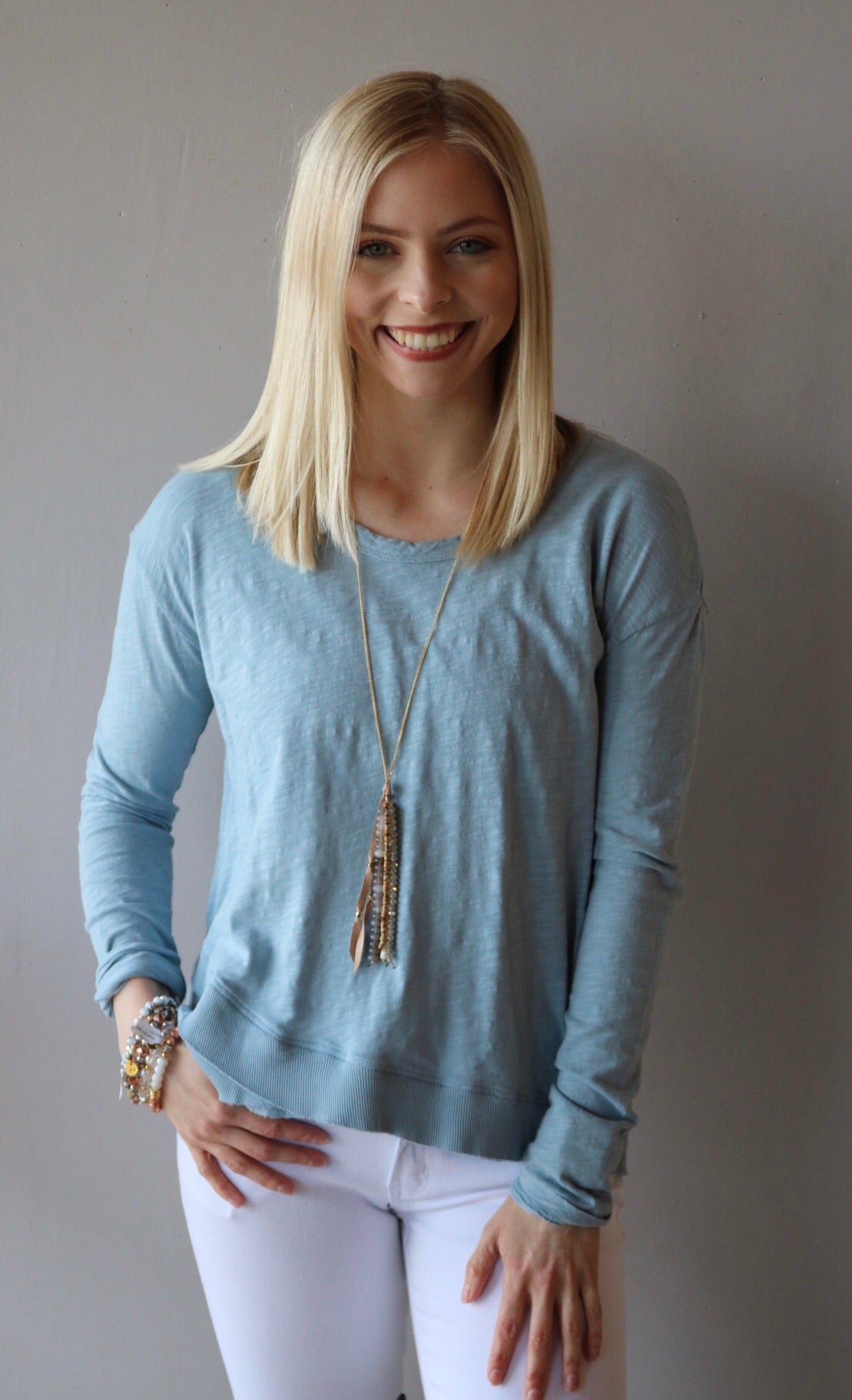 BOBI Slub Jersey SIDE OUT Crossed RibHem LongSleeve Top