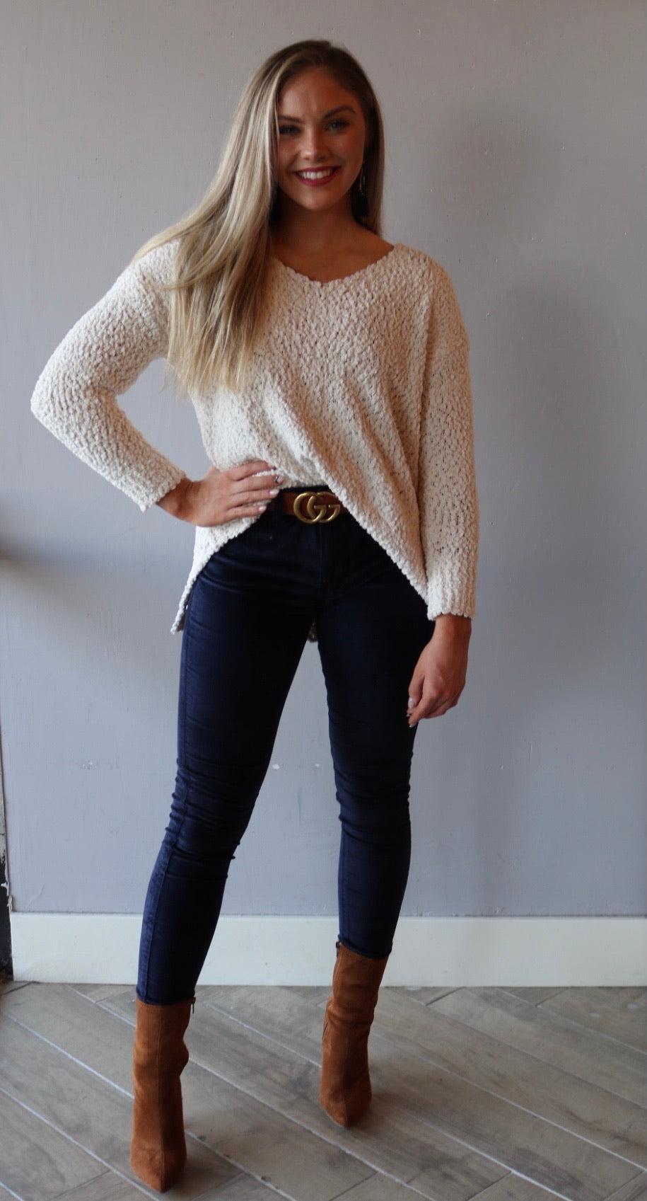 ADAPT PopcornKnit V-Neck Tunic Sweater