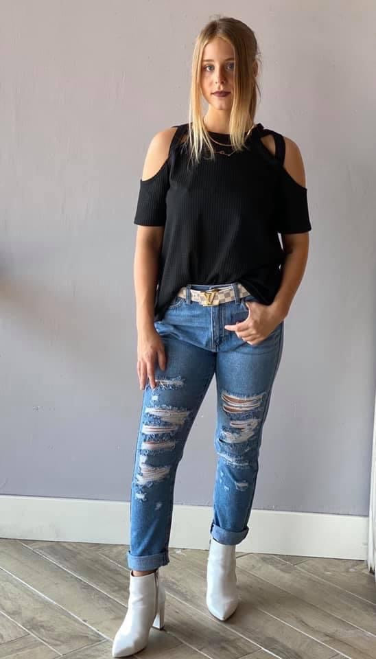 Bibi TERRAIN WaffleKnit Cutout Shoulder Tank Top