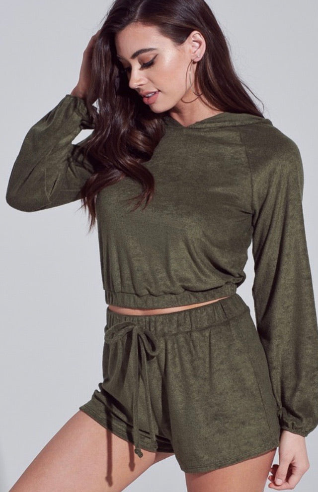 STARK 2pc TerryKnit Cropped Hoodie/Short Set